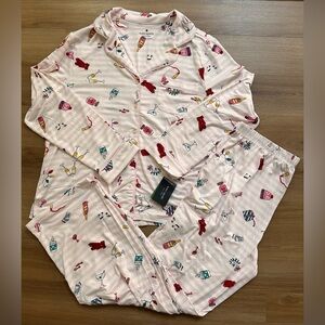 NWT. Kate Spade Women's Winter/Holiday Pajama Set, Pink Stripe, Size XL